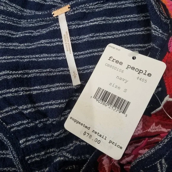 Free People Tank Top Womens Small Blue Striped Sleeveless Frida Embroidered - Picture 4 of 5